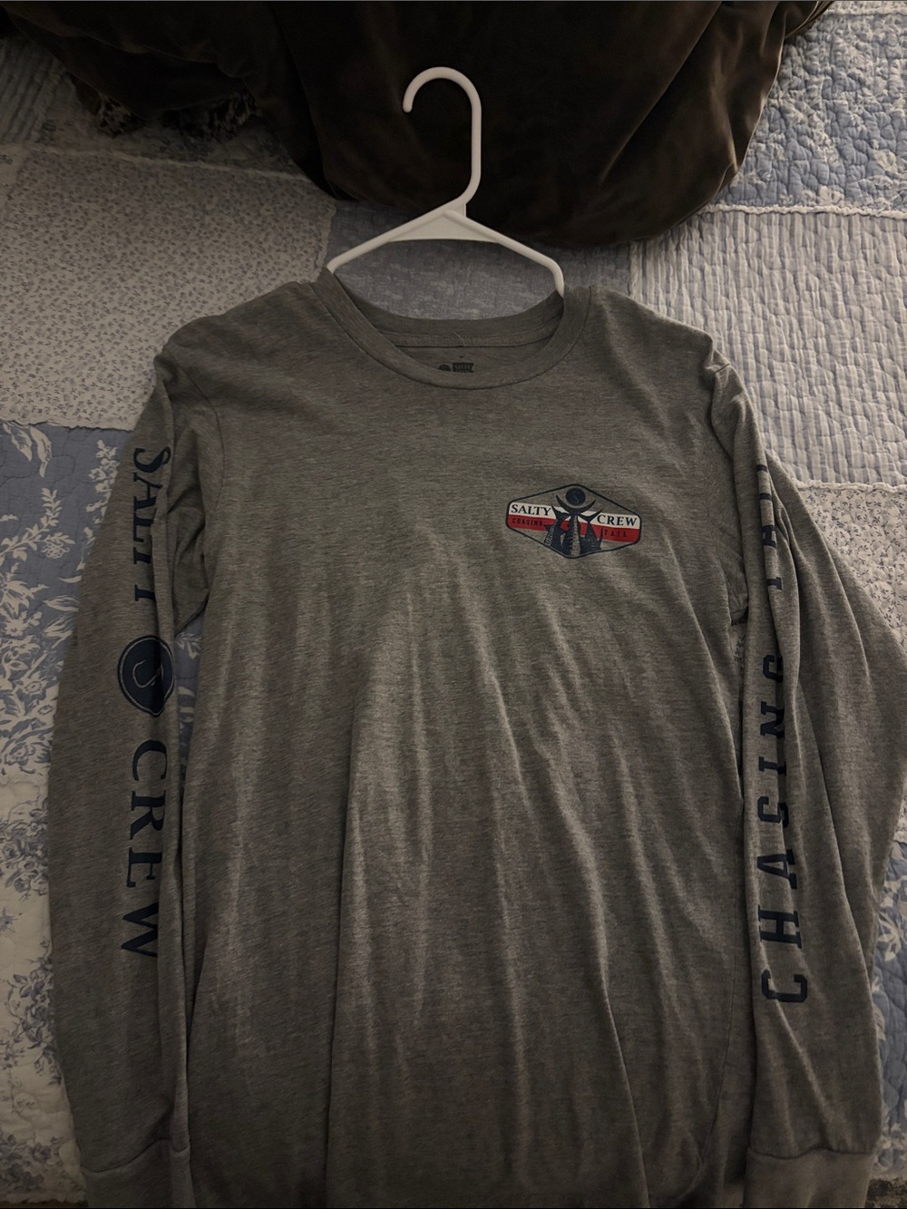 Salty Crew Mens Long Sleeve Logo Tee - Gray